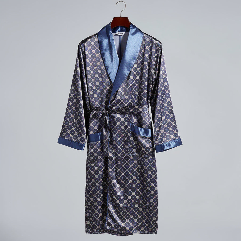 Peignoir Homme Satin Bleu | Chic