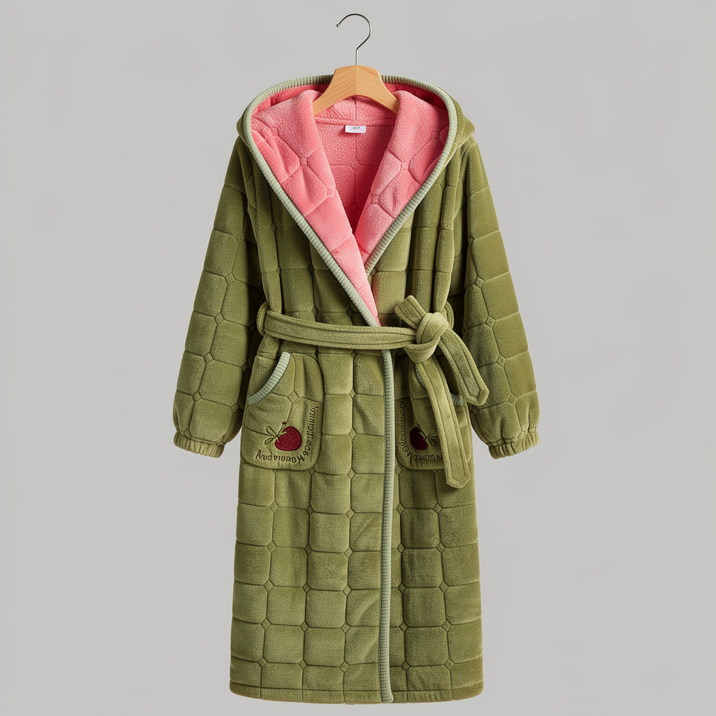 Peignoir femme polaire à capuche vert