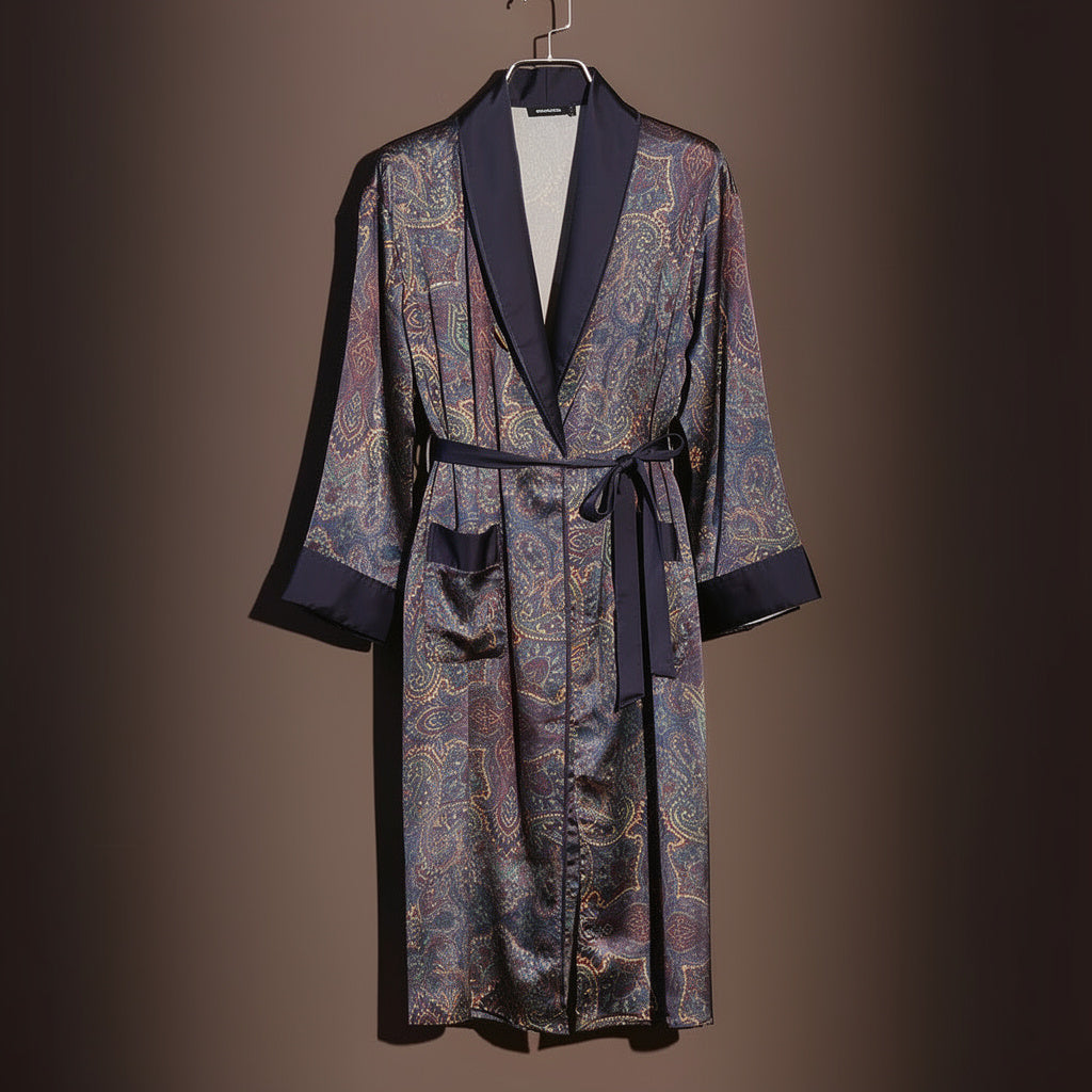 Peignoir Homme Satin Bleu | Luxe
