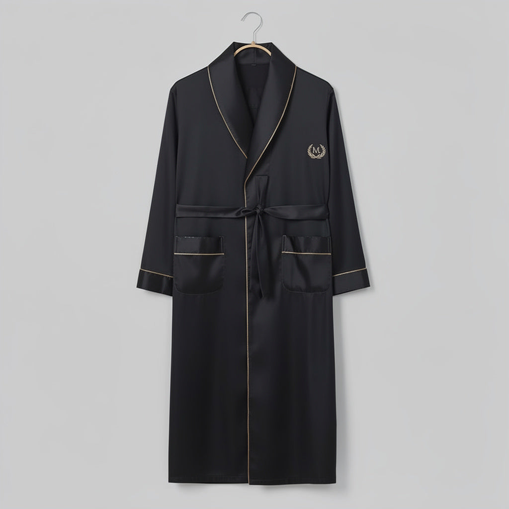 Peignoir | Satin Homme Noir  Élégant