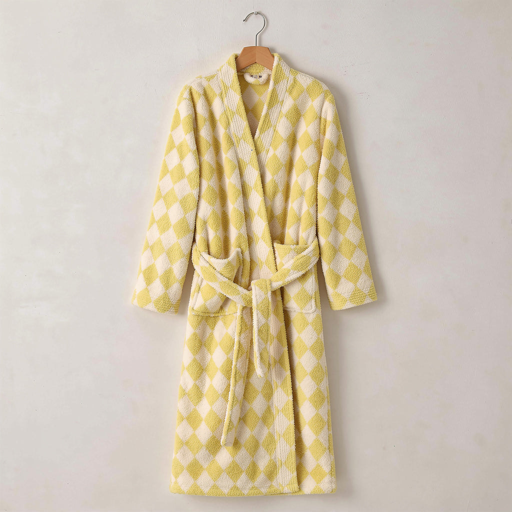 Peignoir homme polaire jaune carreaux