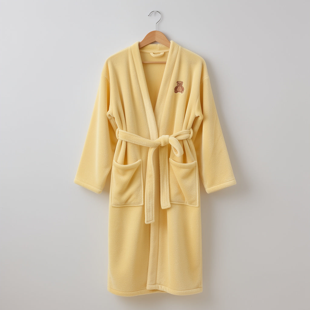 Robe de chambre femme en polaire jaune avec ourson