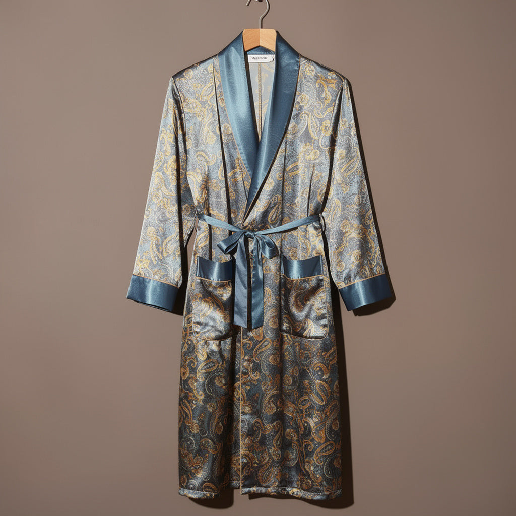 Peignoir Homme Doré et Bleu | Satin