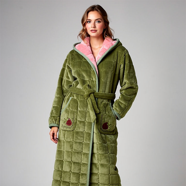Peignoir femme polaire à capuche vert